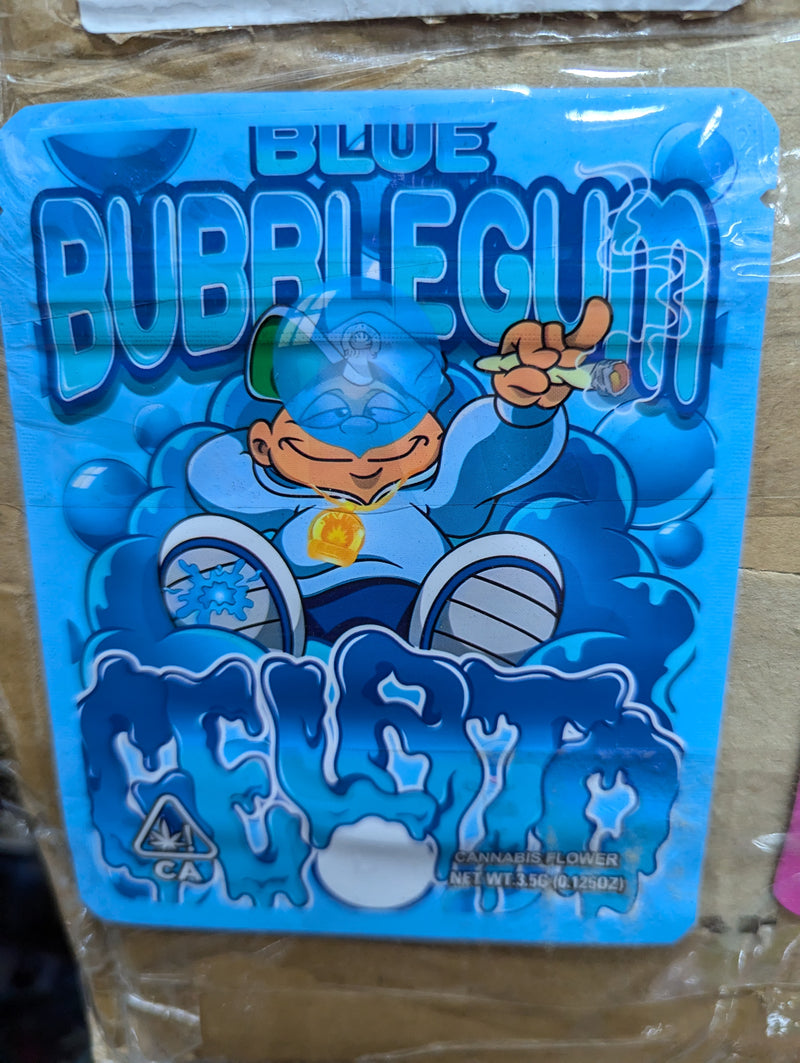 Smell-proof blue bubblegum bags from The Baggie Store, 50-pack, with vibrant blue color and resealable design.