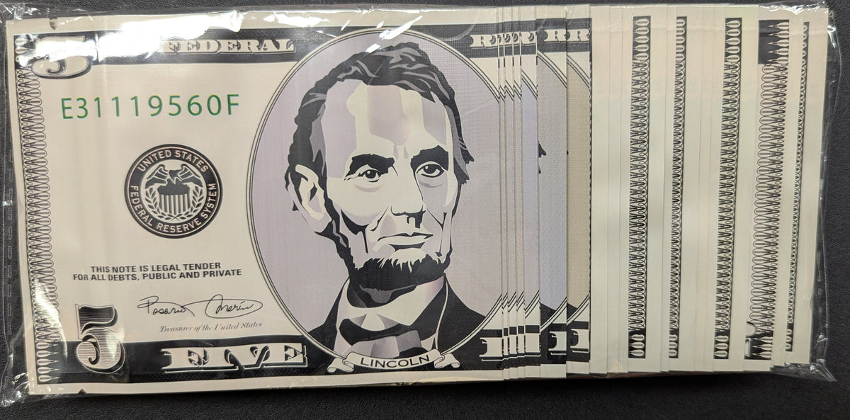 Smell proof $5 dollar bill bag from The Baggie Store, 50-pack, durable and discreet storage for cash or small items.