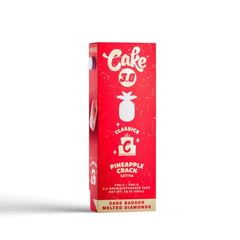 Cake Badder Melted Diamonds Blend disposable vape 3G, showcasing sleek design and colorful branding on the device.
