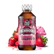 TRE HOUSE Magic Mushroom Syrup display with six bottles, showcasing colorful packaging and label design for natural mushroom extract.