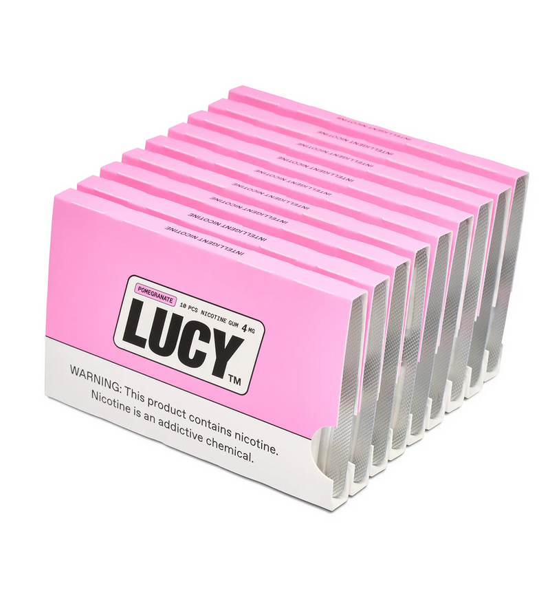 LUCY Lucy Nicotine Gum 4MG, 10-count sleeve, sugar-free chewing gum for nicotine craving relief.