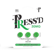 Press’d Hulk Blend 3-pack supplement bottles featuring 7-Hydroxy 30mg dietary capsules with green and black labeling.