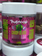 Truemoola Premium Indoor Flower THC-A by The Baggie Store, 3.5g, fresh cannabis buds in a clear jar.