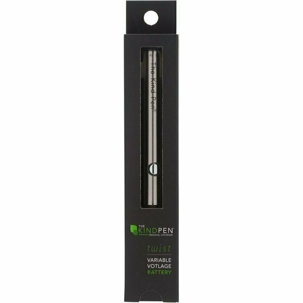 The Kind Pen Twist 510 thread vaporizer battery, compact black design with adjustable voltage dial, for vaping cartridges.