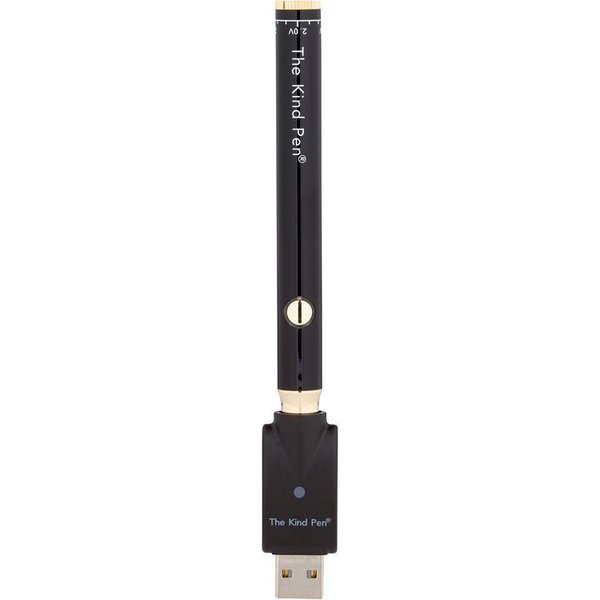 The Kind Pen Twist 510 Thread Battery vaporizer with adjustable voltage and black finish, showing its sleek design and 510 connector.