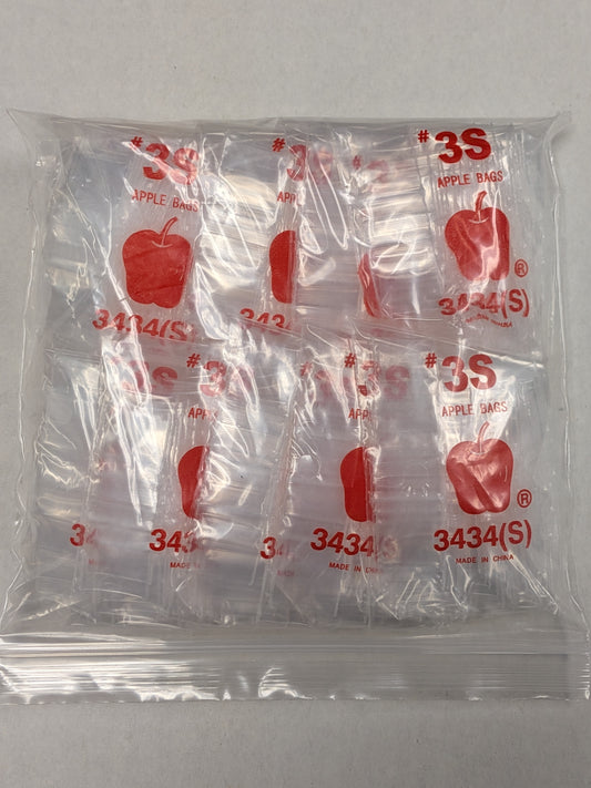 Clear resealable bags by Original Apple Bags, 3/4 inch by 3/4 inch, suitable for storing small items or crafts.