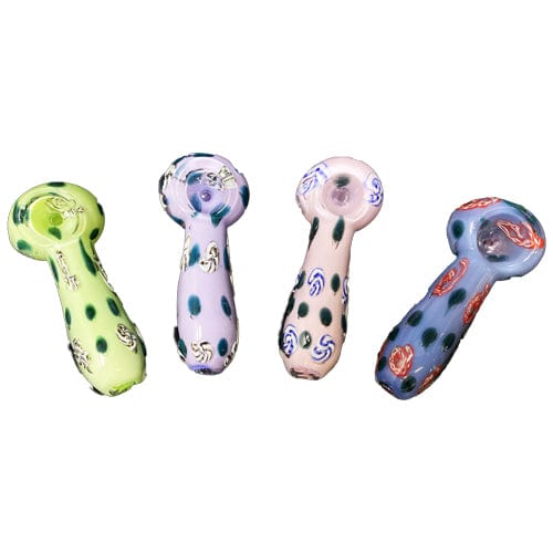 Colored Handmade Glass Spoon Pipe w/ Spiral Millies - TBS Supply Co