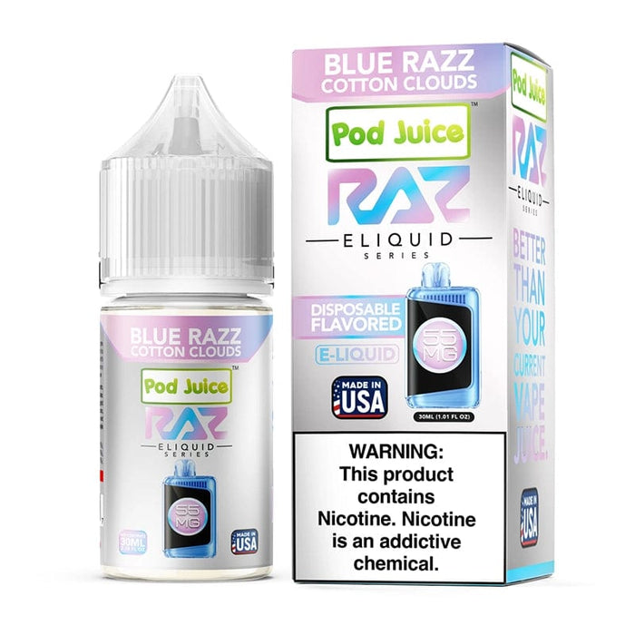 Pod Juice x RAZ Blue Razz Cotton Clouds TFN Salt Vape Juice 30ml