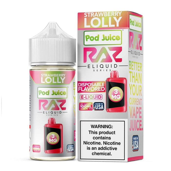 Pod Juice x RAZ Strawberry Lolly Synthetic Vape Juice 100ml