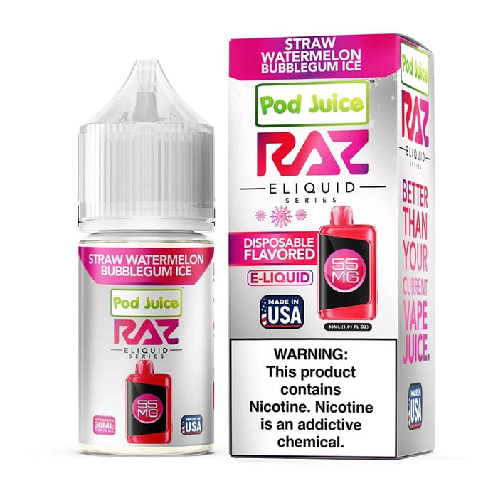 Pod Juice x RAZ Straw Watermelon Bubblegum Ice TFN Salt Vape Juice 30ml