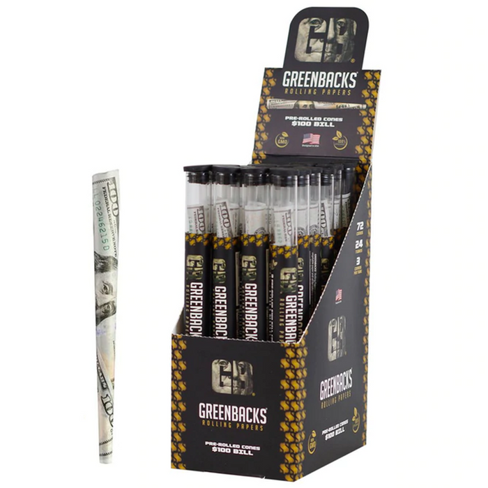 Greenbacks Pre-Rolled King Size Cones - 3CT Per Pack - (24 Count Display)