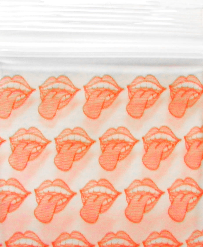 Original Apple Bags by The Baggie Store, size 1/2" x 1/2", shown in a close-up image with a big mouth opening.