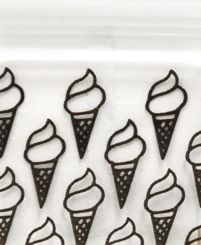 Size 1212 original Apple bags from The Baggie Store, 1/2" x 1/2" dimensions, shown with ice cream in the image.