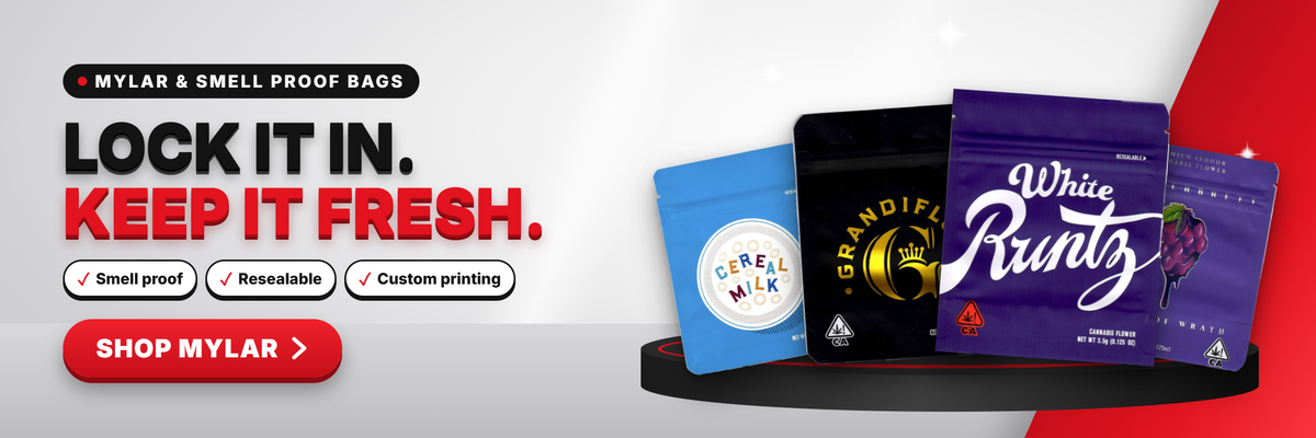 Shop smell proof, resealable mylar bags with custom printing available at The Baggie Store