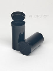 PHILIPS RX Black 13 dram pop-top container, medication bottle with white cap
