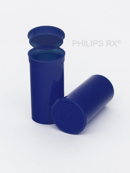 PHILIPS RX Blueberry 13 dram pop-top container, medication bottle with white cap
