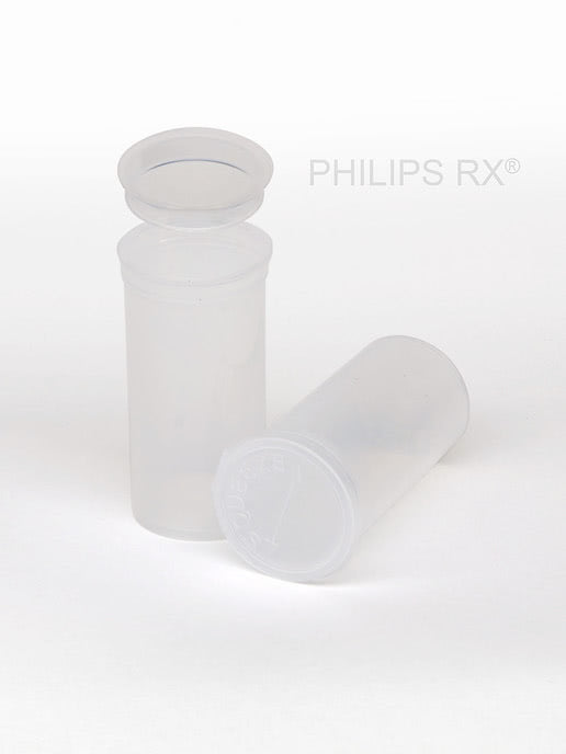 PHILIPS RX Clear 13 dram pop-top container, medication bottle with white cap