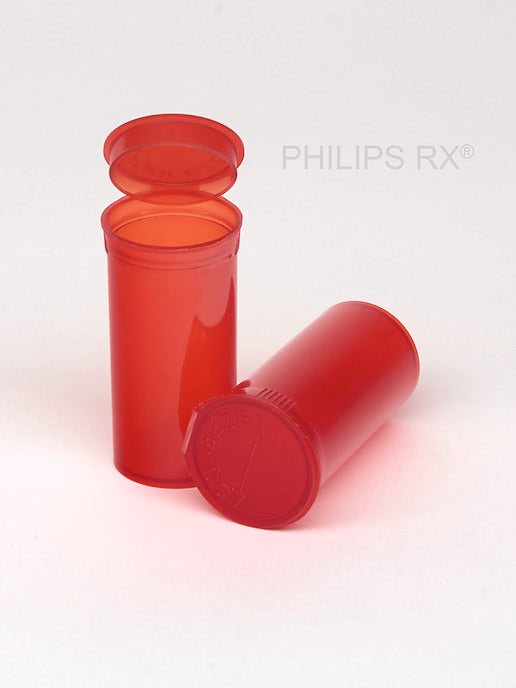 PHILIPS RX Red 13 dram pop-top container, medication bottle with white cap