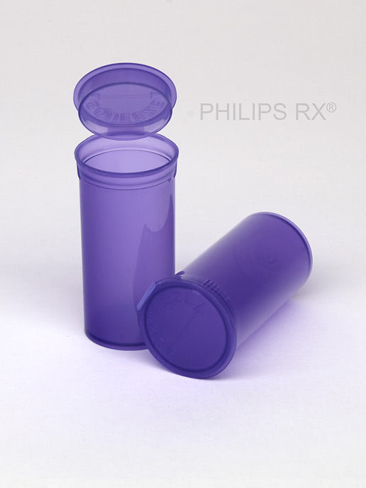 PHILIPS RX Violet 13 dram pop-top container, medication bottle with white cap