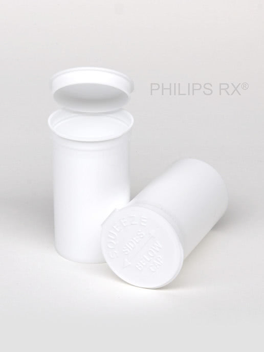 PHILIPS RX White 13 dram pop-top container, medication bottle with white cap