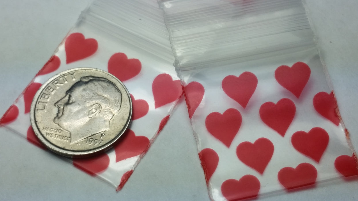 1010 Original Mini Ziplock 2.5mil Plastic Bags 1" x 1" Reclosable Baggies (Hearts) - The Baggie Store