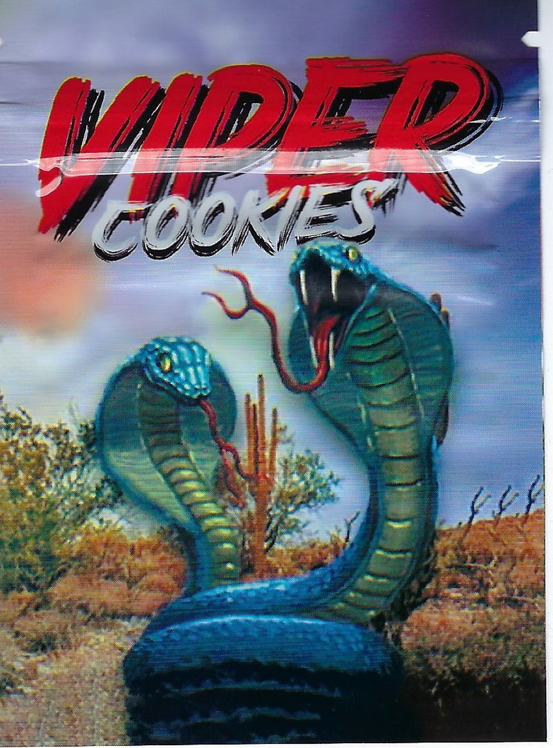 Smell-proof Viper Cookies Mylar Bags by The Baggie Store, 100-pack, shown in a close-up image of the sealed bags.