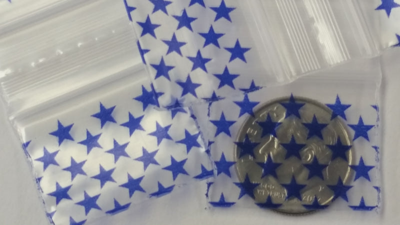 1034 Original Mini Ziplock 2.5mil Plastic Bags 1" x 3/4" Reclosable Baggies (Blue Star) - The Baggie Store