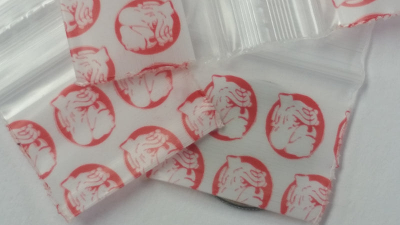 1034 Original Mini Ziplock 2.5mil Plastic Bags 1" x 3/4" Reclosable Baggies (Red Dog) - The Baggie Store