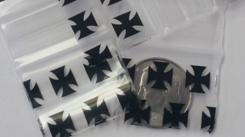 1034 Original Mini Ziplock 2.5mil Plastic Bags 1" x 3/4" Reclosable Baggies (Chopper/Iron Cross) - The Baggie Store