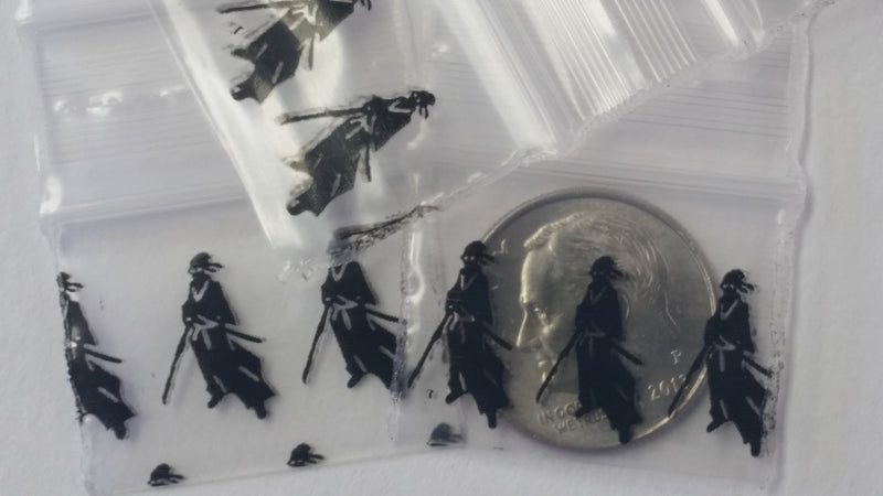 1034 Original Mini Ziplock 2.5mil Plastic Bags 1" x 3/4" Reclosable Baggies (Samurai Ninja) - The Baggie Store