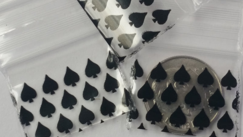 1034 Original Mini Ziplock 2.5mil Plastic Bags 1" x 3/4" Reclosable Baggies (Spades) - The Baggie Store