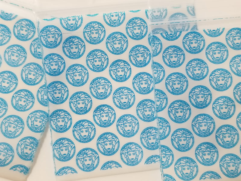 Resealable Original Apple Bags featuring Versace Medusa Head design, made by Original Apple Bags, showcasing stylish and durable packaging.