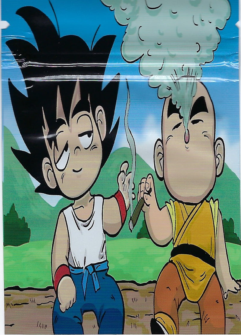 Set of 100 smell-proof Anime Mylar Bags from The Baggie Store, durable, resealable storage for snacks or small items.