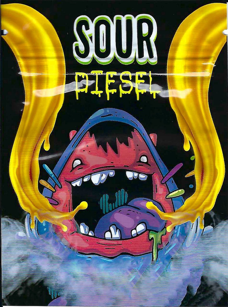 Smell proof Sour Diesel storage bags from The Baggie Store, 100-pack, featuring resealable, odor-resistant design and durable material