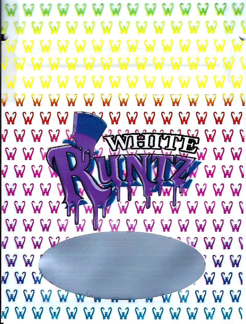 White Runtz #2 smell-proof bags, 100-pack from The Baggie Store, showing sleek white packaging and resealable closures.
