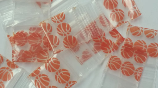 1212 Original Mini Ziplock 2.5mil Plastic Bags 1/2" x 1/2" Reclosable Baggies (Basketball) - The Baggie Store