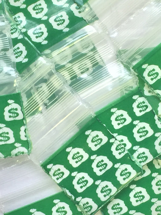 Resealable 1212 Original Apple Bags money bags with 1/2 inch by 1/2 inch size for secure storage and packaging.