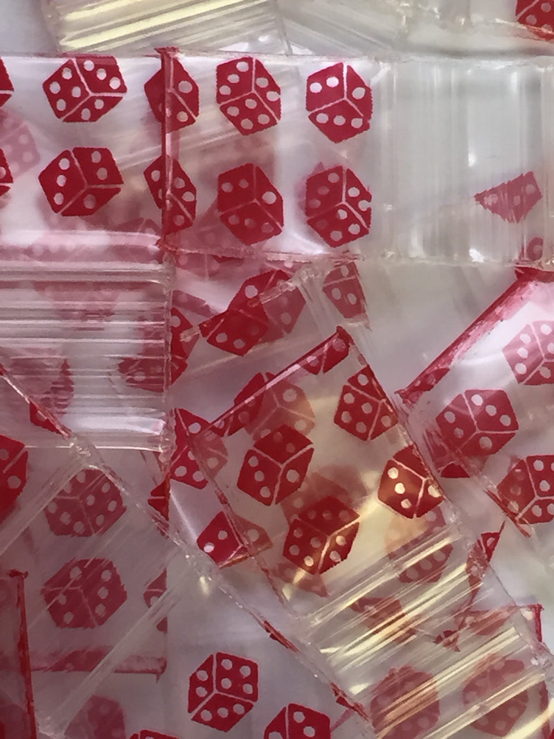 1212 Original Mini Ziplock 2.5mil Plastic Bags 1/2" x 1/2" Reclosable Baggies (Red Dice) - The Baggie Store