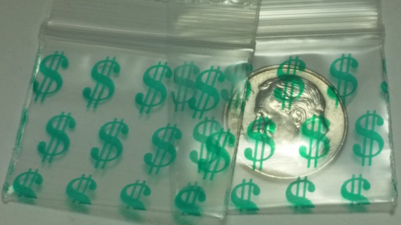 12510 Original Mini Ziplock 2.5mil Plastic Bags 1.25" x 1" Reclosable Baggies (Dollar Sign $) - The Baggie Store