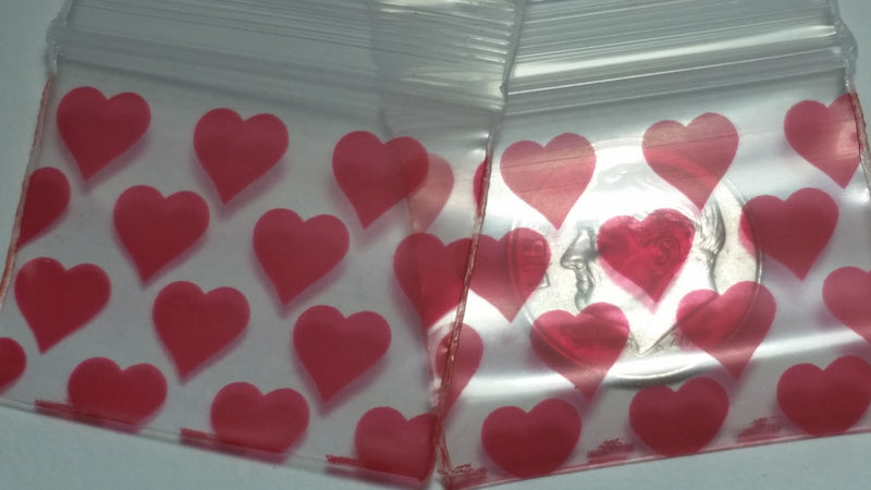 12510 Original Mini Ziplock 2.5mil Plastic Bags 1.25" x 1" Reclosable Baggies (Hearts) - The Baggie Store