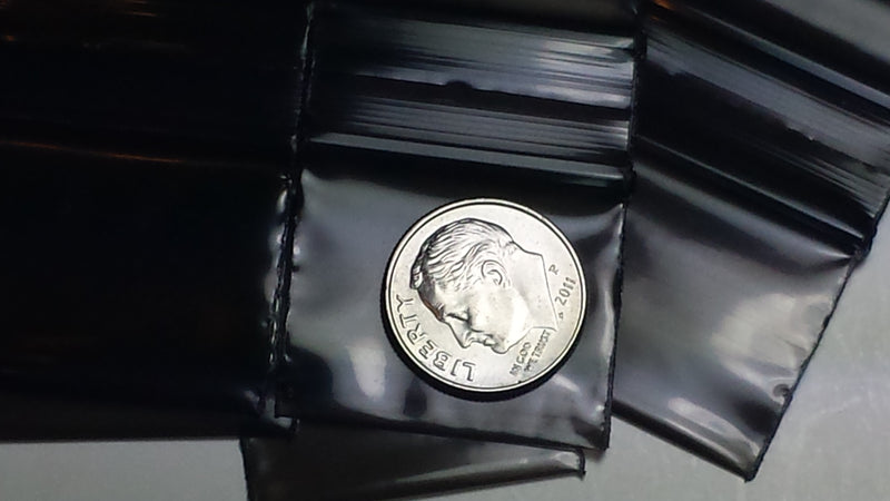 12510-S Original Mini Ziplock 2.5mil Plastic Bags 1.25" x 1" Reclosable Baggies (Black) - The Baggie Store