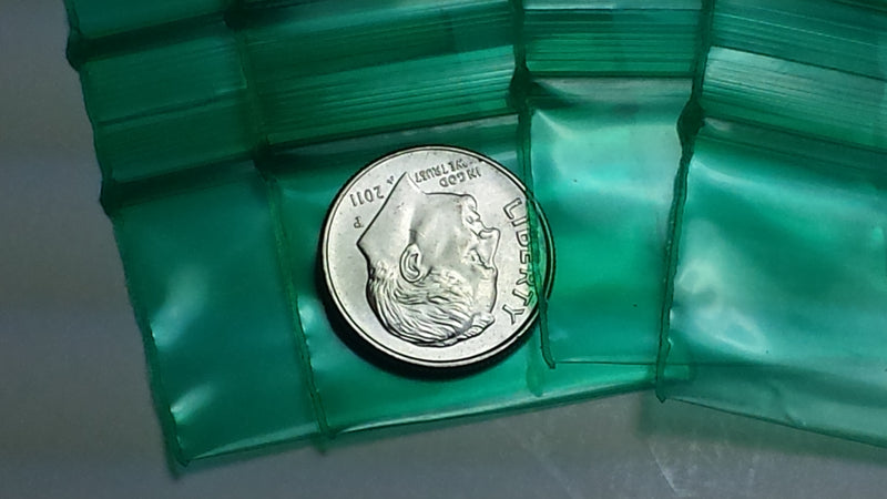 12510-S Original Mini Ziplock 2.5mil Plastic Bags 1.25" x 1" Reclosable Baggies (Green) - The Baggie Store