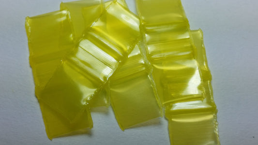 Yellow 3/8" x 3/8" resealable bags from Original Apple Bags, perfect for packaging and storage.