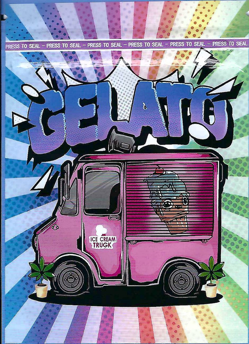 Smell-proof Gelato Ice Cream Truck Bags by The Baggie Store, 100-pack, showing clear resealable plastic bags for packaging.