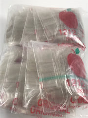 Gold resealable Apple Bags by Original Apple Bags, 1/2 inch by 1/2 inch, showing the shiny, metallic finish and resealable closure.