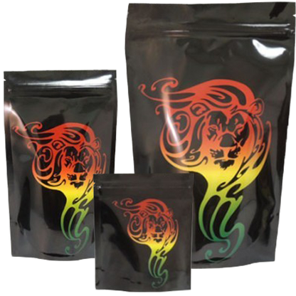 Cannaline Mylar Stealth Bag featuring Rasta Lion design, durable storage bag with vibrant Rasta colors and lion graphic for discreet storage.
