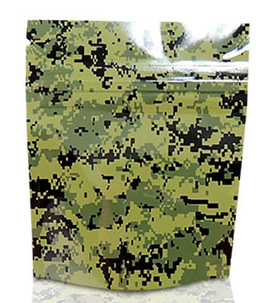 Green camo Mylar Stealth Bag by Cannaline, insulated storage bag with discreet design and secure closure.