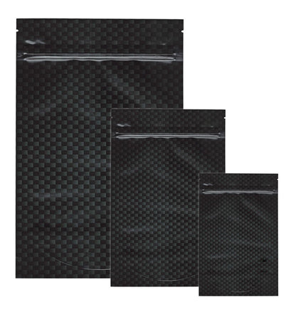Cannaline Mylar Stealth Bag with carbon fiber design, compact storage pouch for secure, discreet packaging.