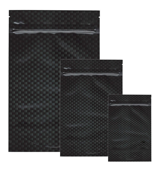 Cannaline Mylar Stealth Bag with carbon fiber design, compact storage pouch for secure, discreet packaging.