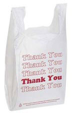 White Grocery Bags T-Shirt style, 12x7x22 inches, 0.5 mil thickness, with "Thank You" message, 500-pack.